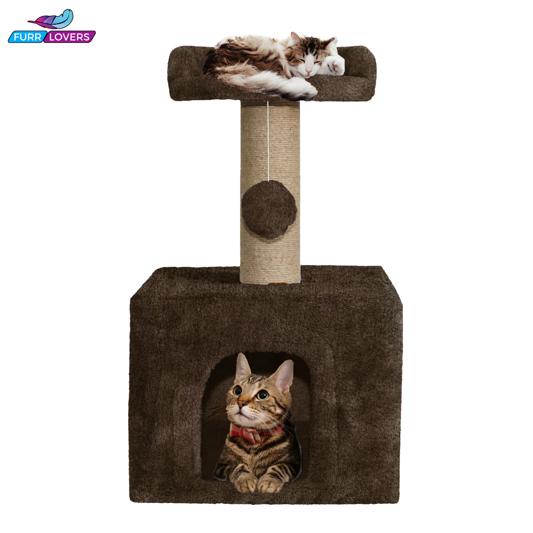 Furrlovers Soft Fur Condo Activity Cat Tree - Sisal/Jute Rope | Scratching Post | Hanging Ball | Suitable for Cats, (FURR-23)