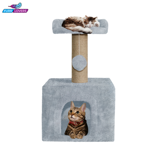 Furrlovers Soft Fur Condo Activity Cat Tree - Sisal/Jute Rope | Scratching Post | Hanging Ball | Suitable for Cats, (FURR-23)