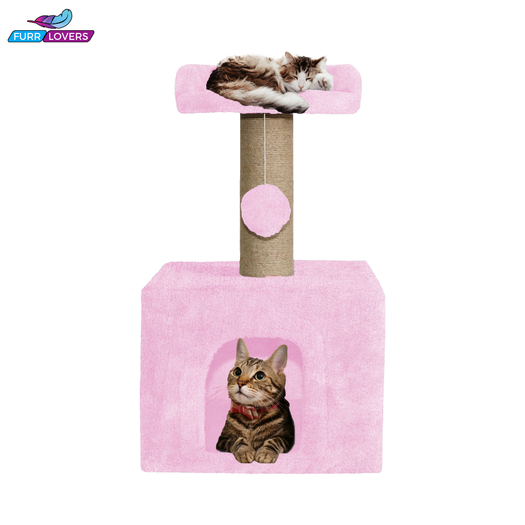 Furrlovers Soft Fur Condo Activity Cat Tree - Sisal/Jute Rope | Scratching Post | Hanging Ball | Suitable for Cats, (FURR-23)