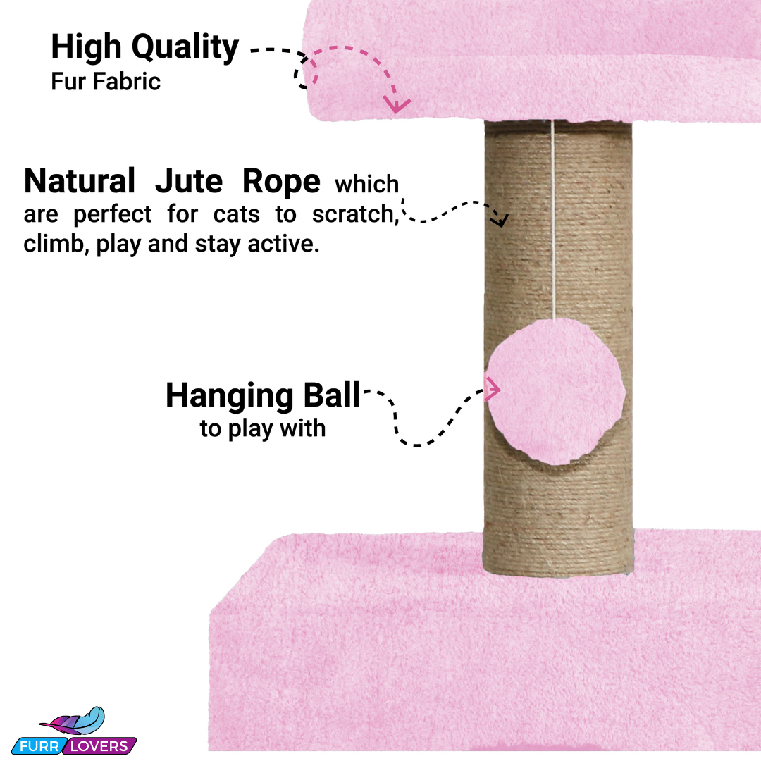 Furrlovers Soft Fur Condo Activity Cat Tree - Sisal/Jute Rope | Scratching Post | Hanging Ball | Suitable for Cats, (FURR-23)