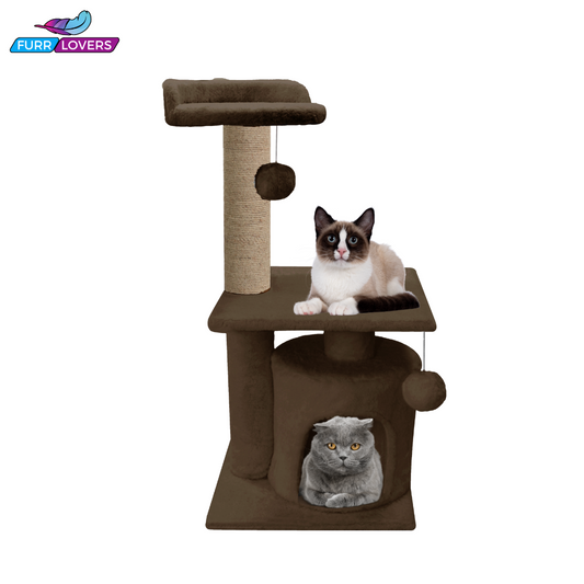 FURRLOVERS Soft Fur Activity Scratching Post/Cat Tree for Kittens & Cats - Natural Sisal Rope Two Floor Tower (Height 33 Inch) (FURR-2FLOOR)