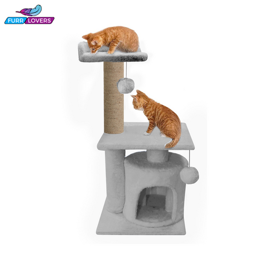 FURRLOVERS Soft Fur Activity Scratching Post/Cat Tree for Kittens & Cats - Natural Sisal Rope Two Floor Tower (Height 33 Inch) (FURR-2FLOOR)